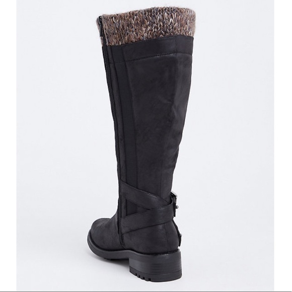Torrid Boots NWT Black Sweater Trimmed Knee High Slouch Boot 7W - Picture 4 of 13
